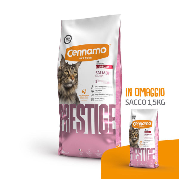 Prestige Cat Adult Sterilized Salmone 10 kg + OMAGGIO Sacco 1,5kg